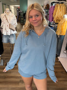 Shop Pigment Dyed Hooded Pullover - Blue- at Ruby Joy Boutique, a Women's Clothing Store in Pickerington, Ohio