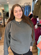 Shop Pigment Dyed Pullover with Pockets - Black-Sweatshirt at Ruby Joy Boutique, a Women's Clothing Store in Pickerington, Ohio