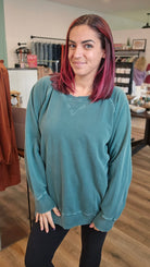 Shop Pigment Dyed Pullover with Pockets - Hunter Green-sweatshirt at Ruby Joy Boutique, a Women's Clothing Store in Pickerington, Ohio