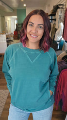 Shop Pigment Dyed Pullover with Pockets - Teal-Small at Ruby Joy Boutique, a Women's Clothing Store in Pickerington, Ohio