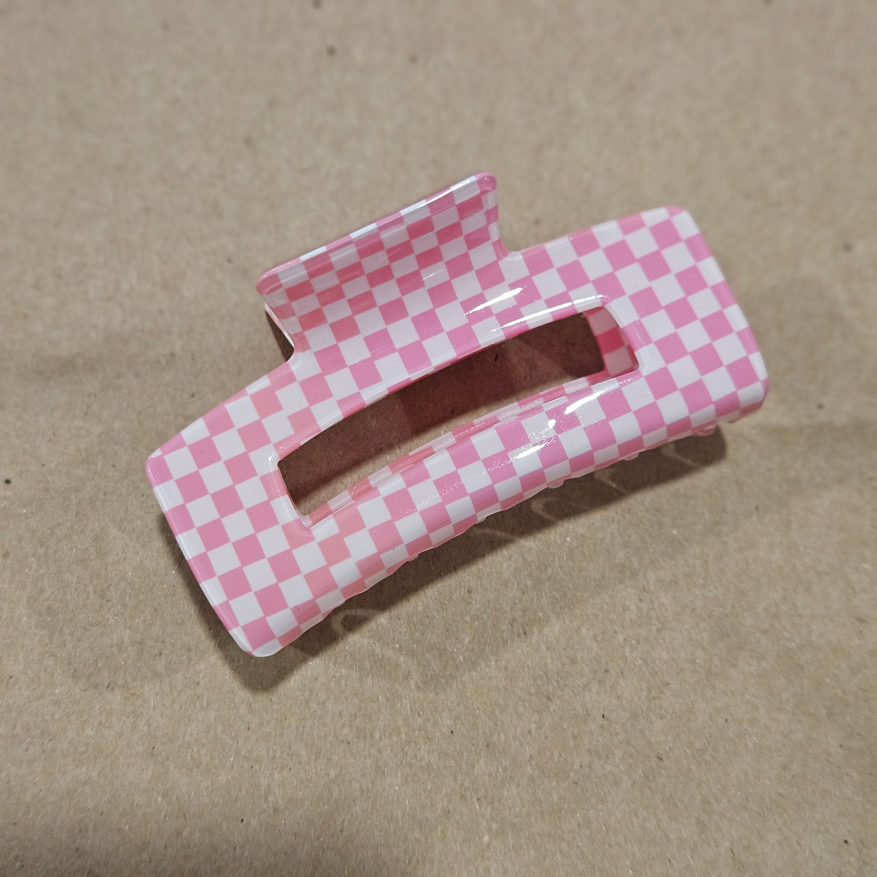 Shop Pink Checkered Claw Clip-Hair Claws & Clips at Ruby Joy Boutique, a Women's Clothing Store in Pickerington, Ohio