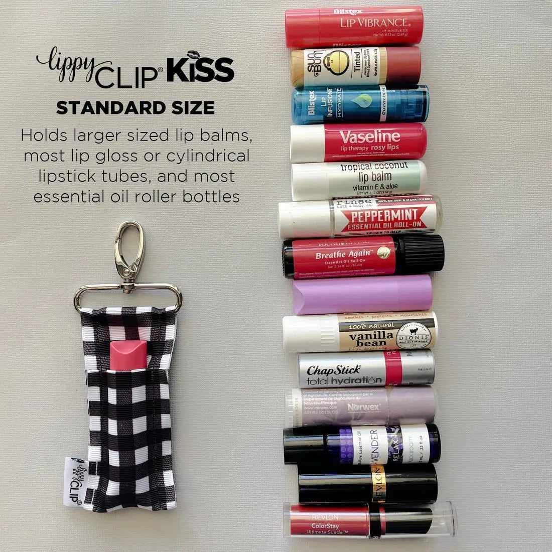 Shop Pink Leopard LippyClip® KISS for larger lip balms-Keychains at Ruby Joy Boutique, a Women's Clothing Store in Pickerington, Ohio