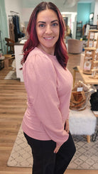 Shop Pink Puff Sleeve Sweatshirt-Sweatshirt at Ruby Joy Boutique, a Women's Clothing Store in Pickerington, Ohio