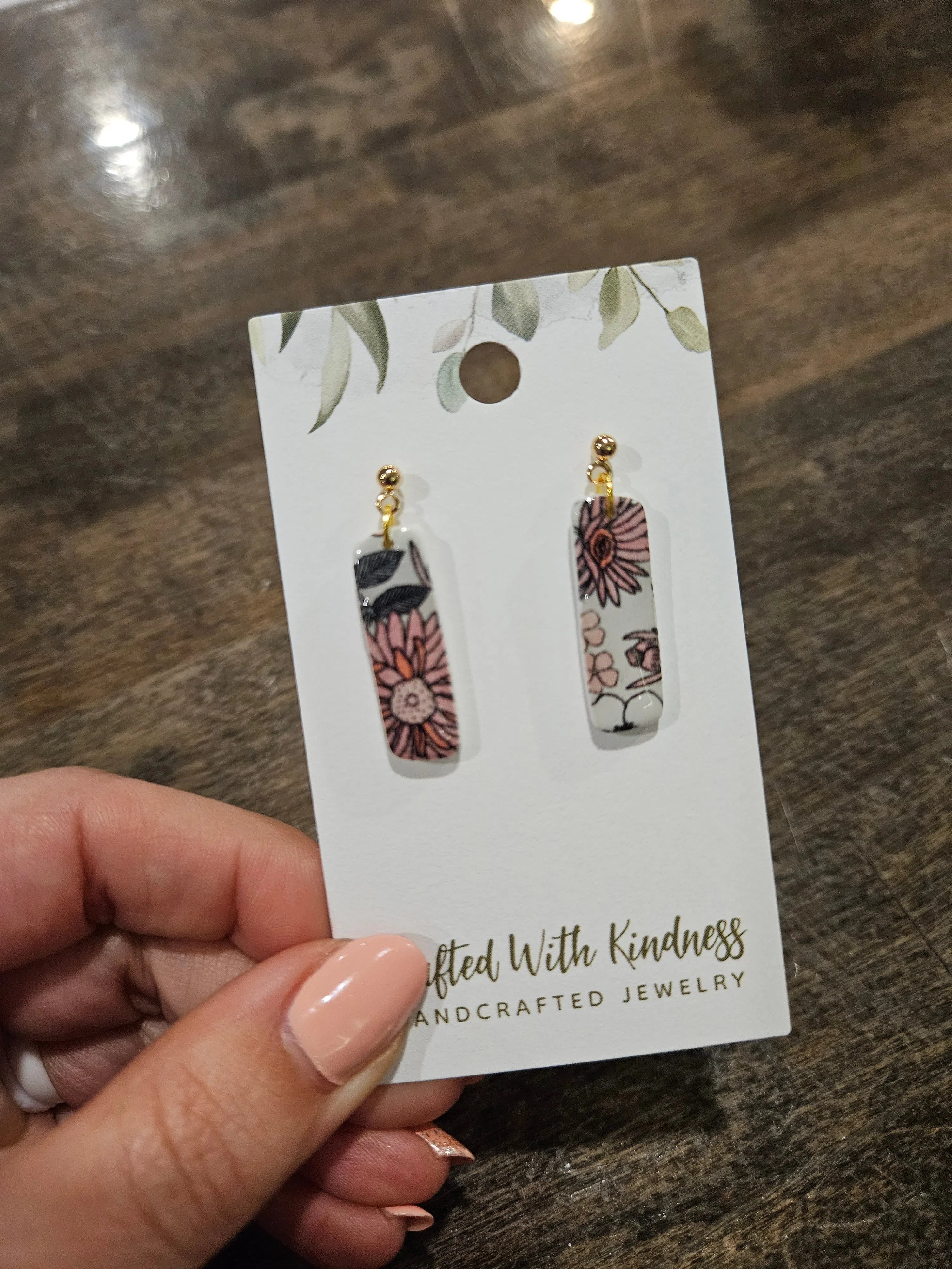 Shop Pink and Sage Floral Bar Earrings-Earrings at Ruby Joy Boutique, a Women's Clothing Store in Pickerington, Ohio