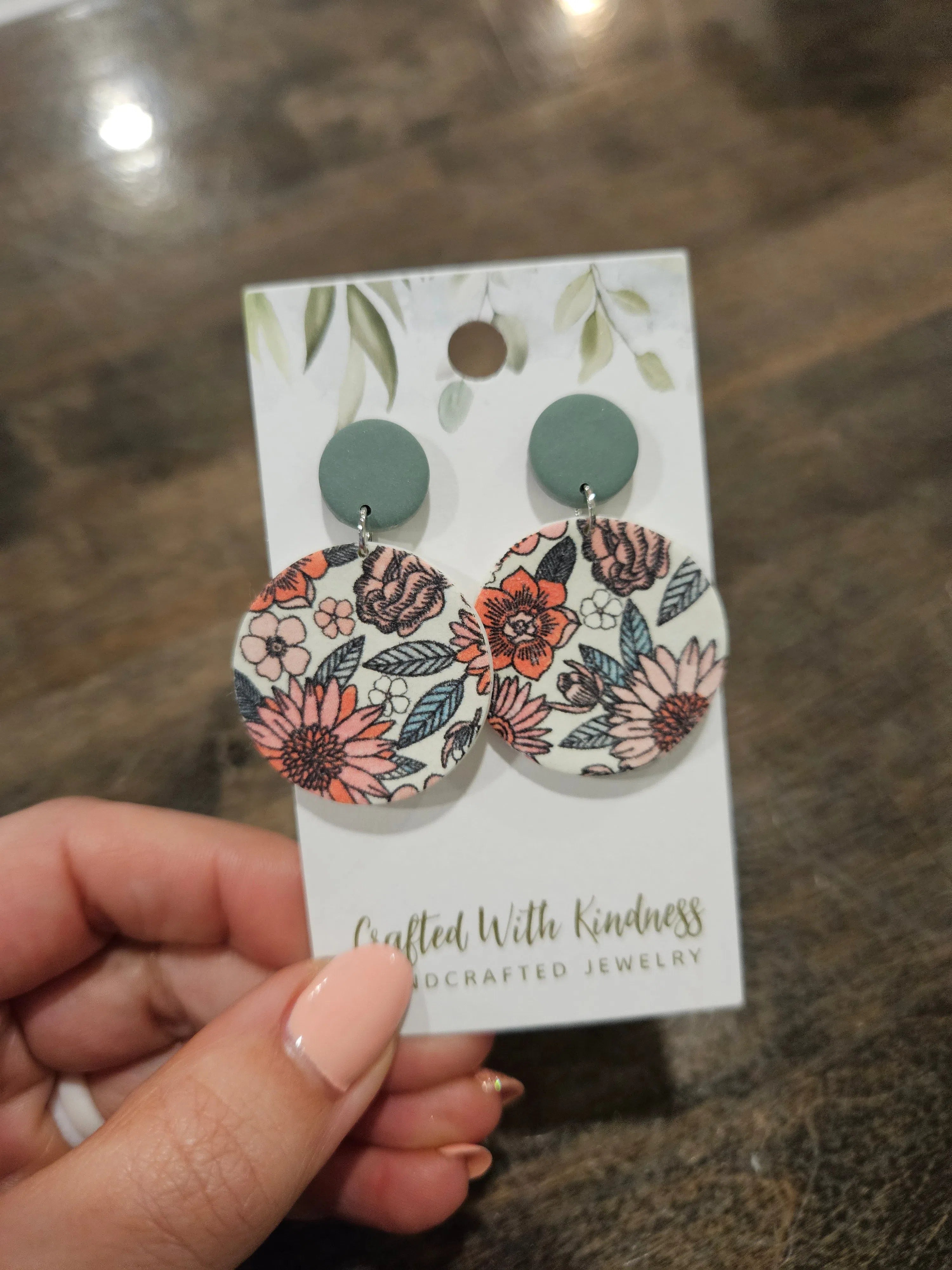 Shop Pink and Sage Floral Circle Earrings-Earrings at Ruby Joy Boutique, a Women's Clothing Store in Pickerington, Ohio