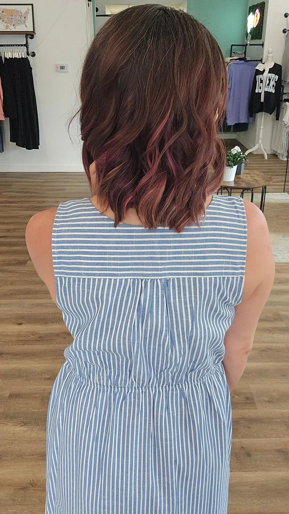 Shop Pinstriped Tie-Front Midi Dress- at Ruby Joy Boutique, a Women's Clothing Store in Pickerington, Ohio