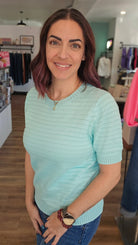 Shop Pointelle Knit Short Sleeve Sweater - Mint- at Ruby Joy Boutique, a Women's Clothing Store in Pickerington, Ohio