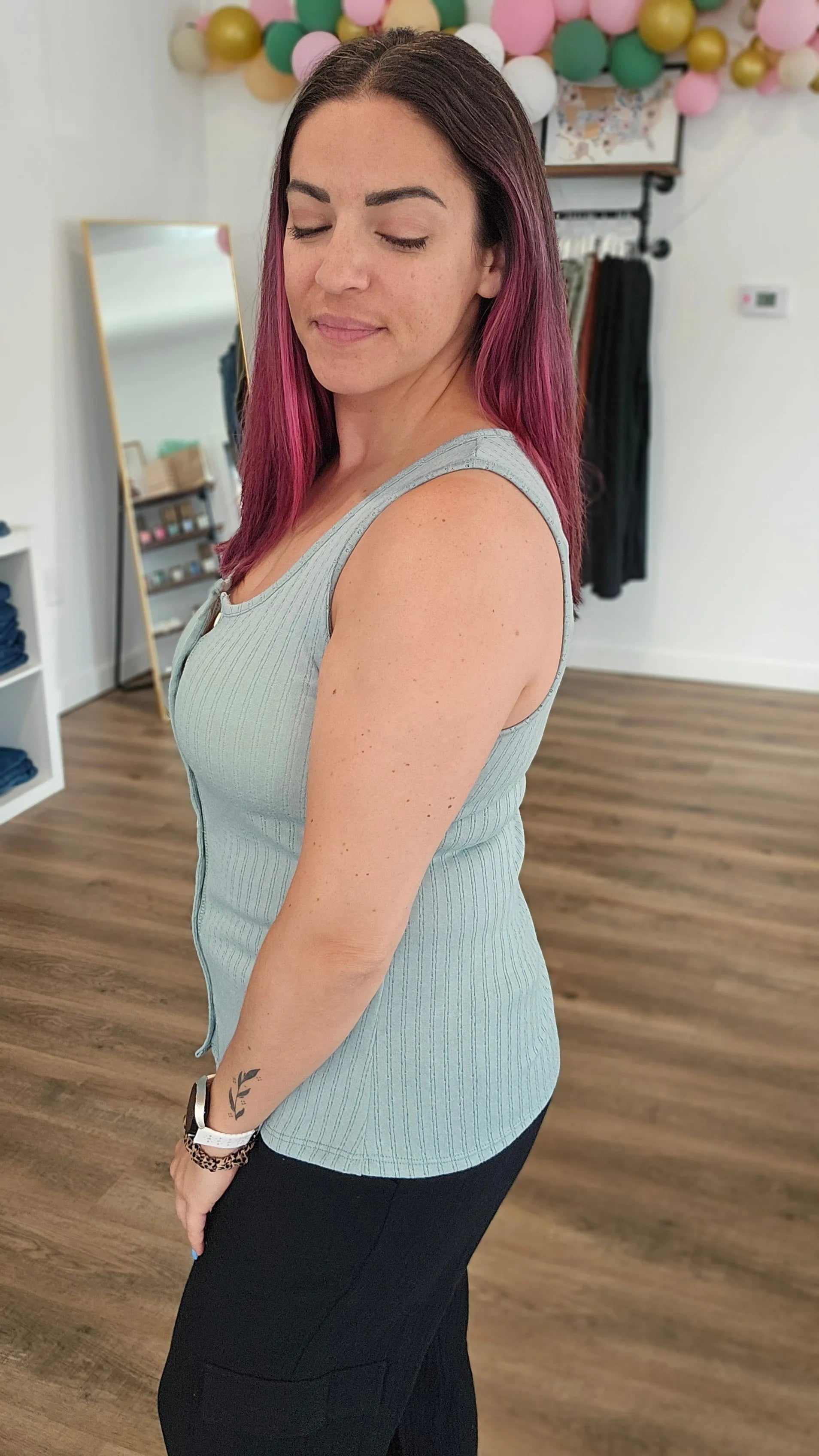 Shop Pointelle Tank Top - Sage- at Ruby Joy Boutique, a Women's Clothing Store in Pickerington, Ohio