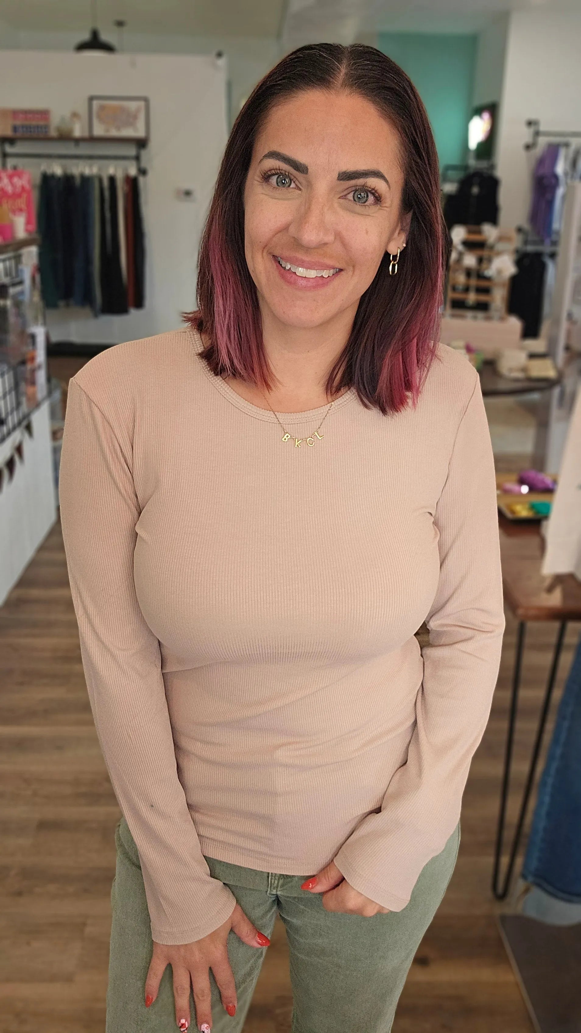 Shop Premium Ribbed Crew Neck - Bisque- at Ruby Joy Boutique, a Women's Clothing Store in Pickerington, Ohio