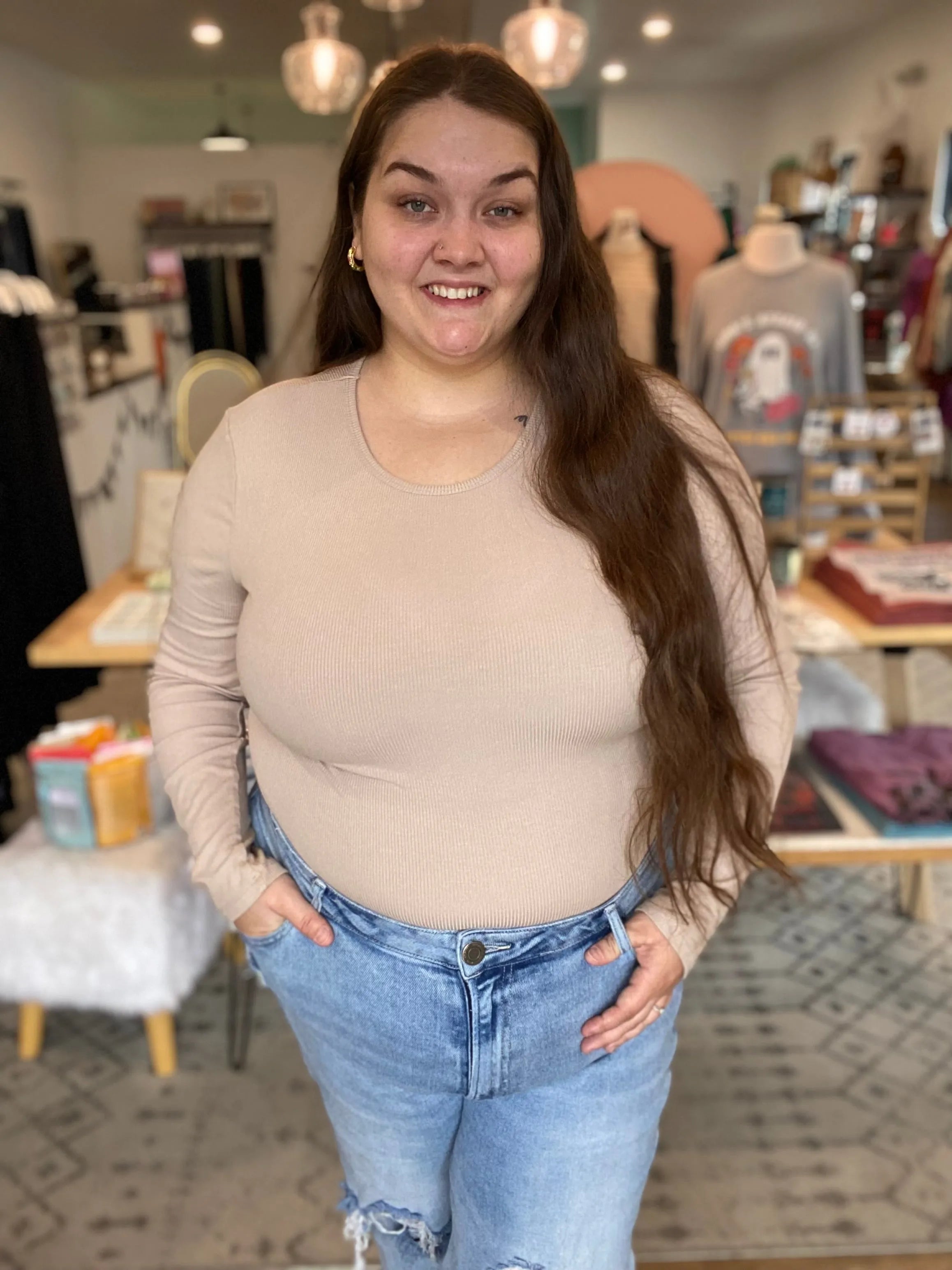 Shop Premium Ribbed Crew Neck - Bisque-XL at Ruby Joy Boutique, a Women's Clothing Store in Pickerington, Ohio