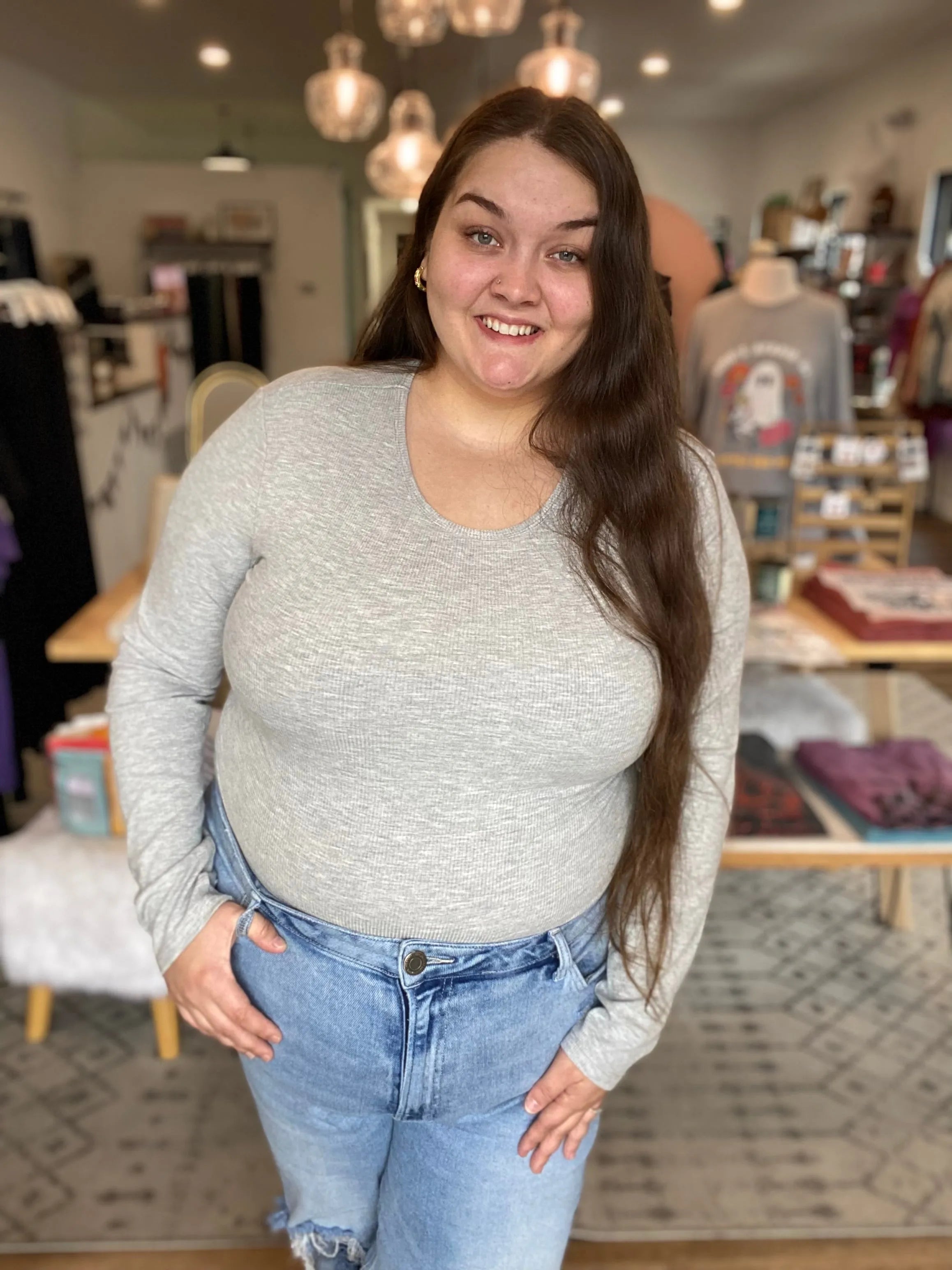 Shop Premium Ribbed Crew Neck - Heather Grey-XL at Ruby Joy Boutique, a Women's Clothing Store in Pickerington, Ohio