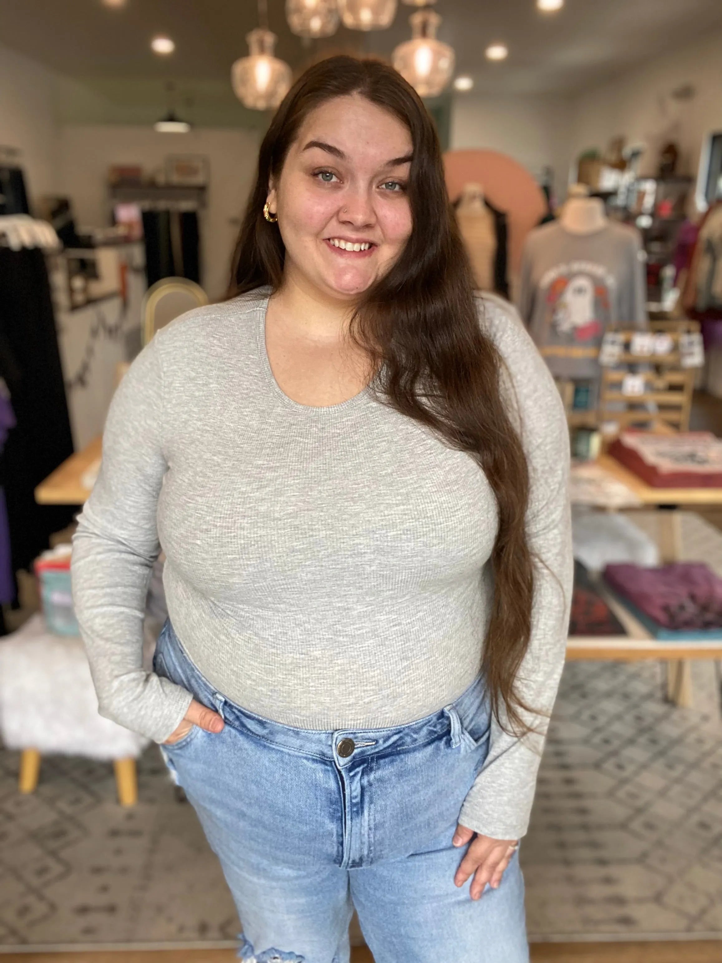 Shop Premium Ribbed Crew Neck - Heather Grey- at Ruby Joy Boutique, a Women's Clothing Store in Pickerington, Ohio