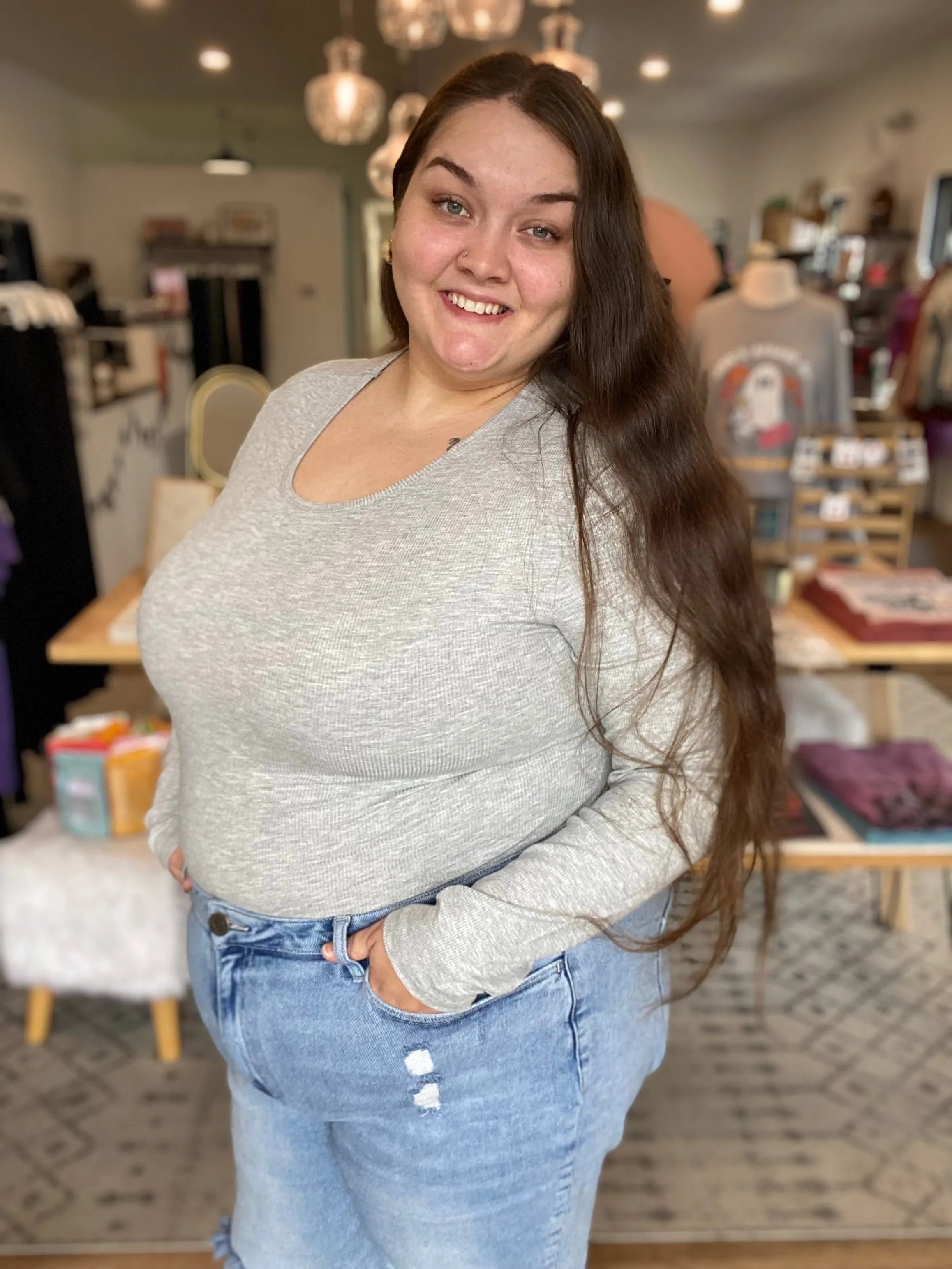 Shop Premium Ribbed Crew Neck - Heather Grey- at Ruby Joy Boutique, a Women's Clothing Store in Pickerington, Ohio