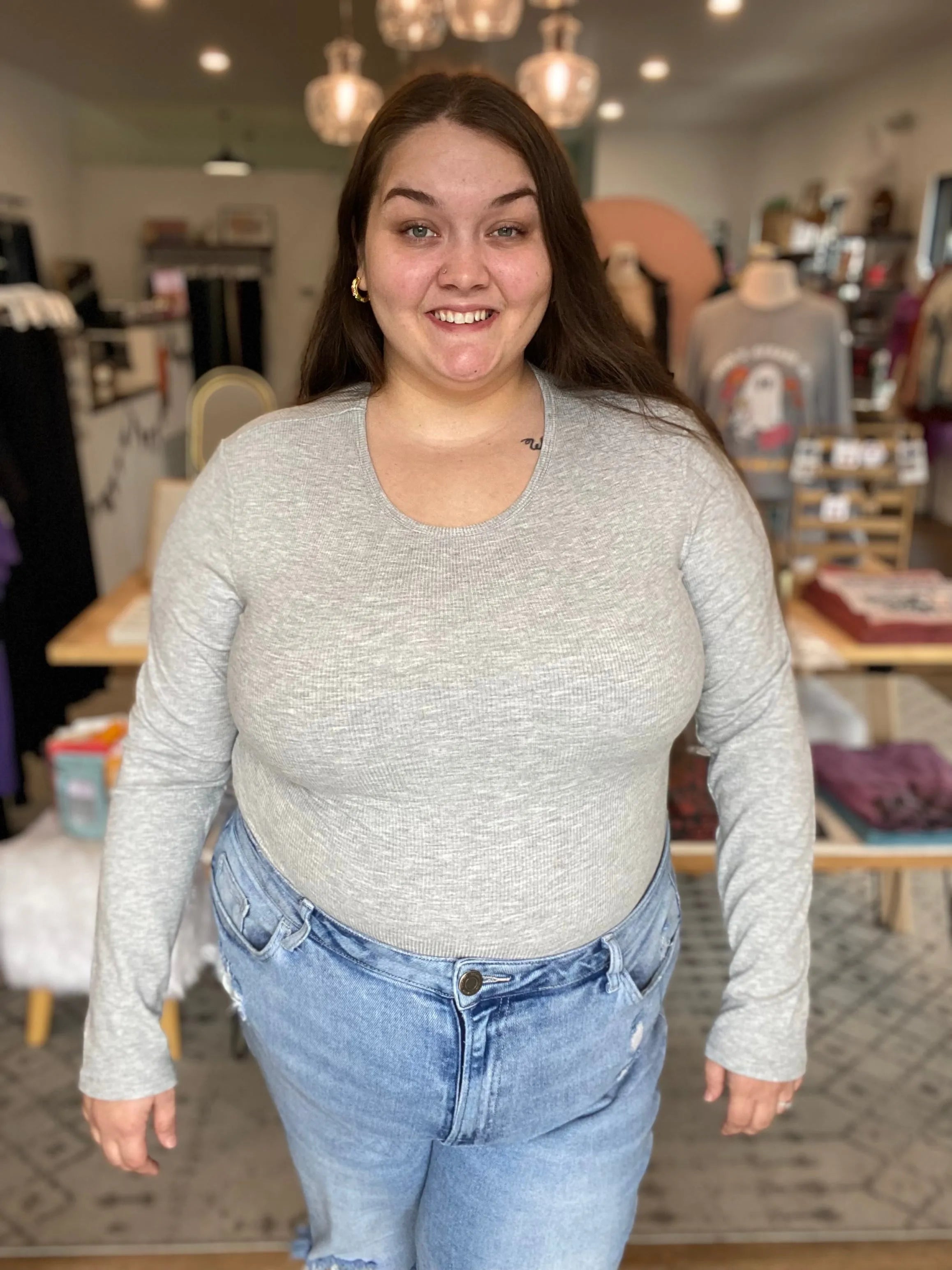 Shop Premium Ribbed Crew Neck - Heather Grey- at Ruby Joy Boutique, a Women's Clothing Store in Pickerington, Ohio