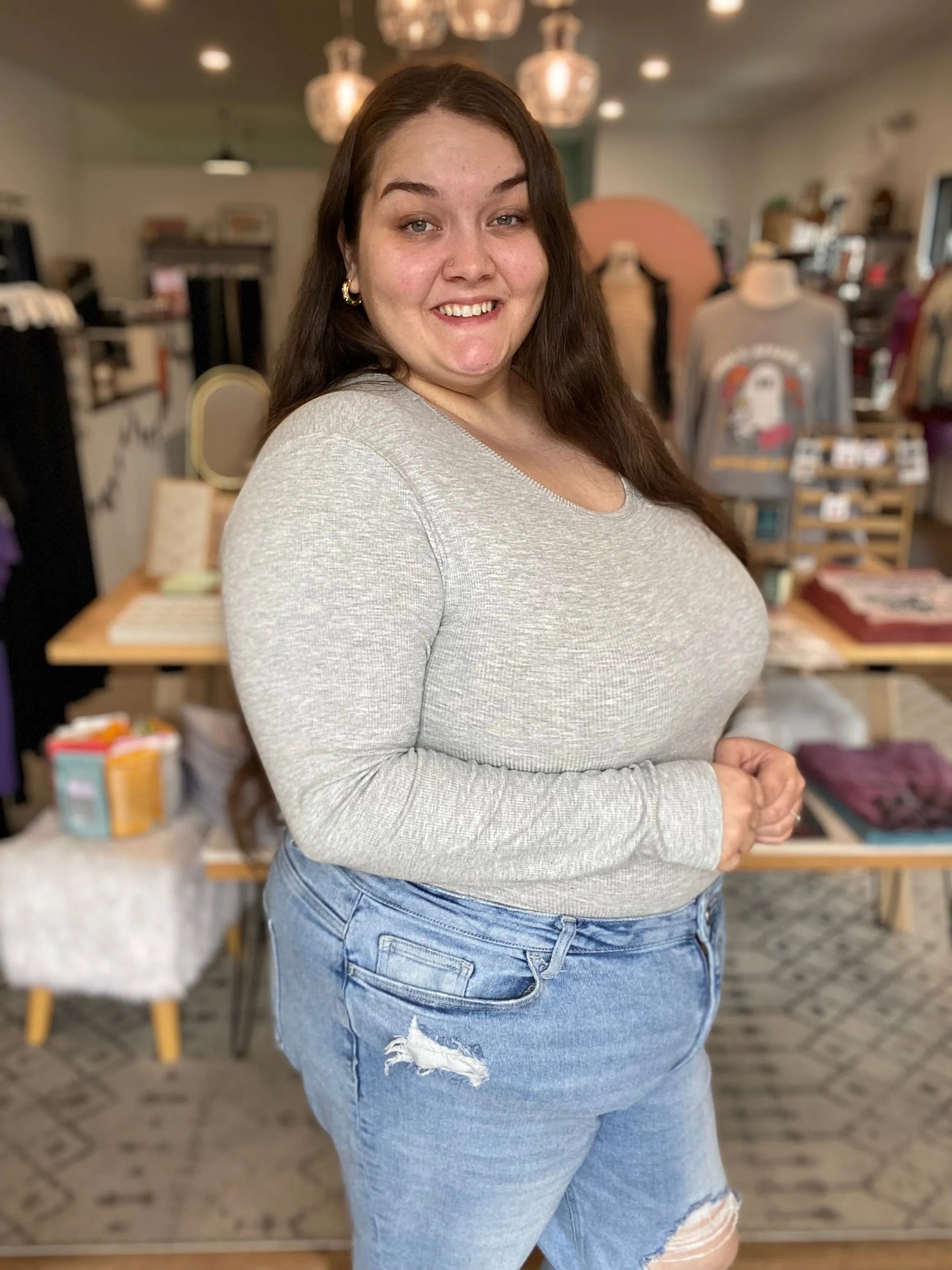 Shop Premium Ribbed Crew Neck - Heather Grey- at Ruby Joy Boutique, a Women's Clothing Store in Pickerington, Ohio