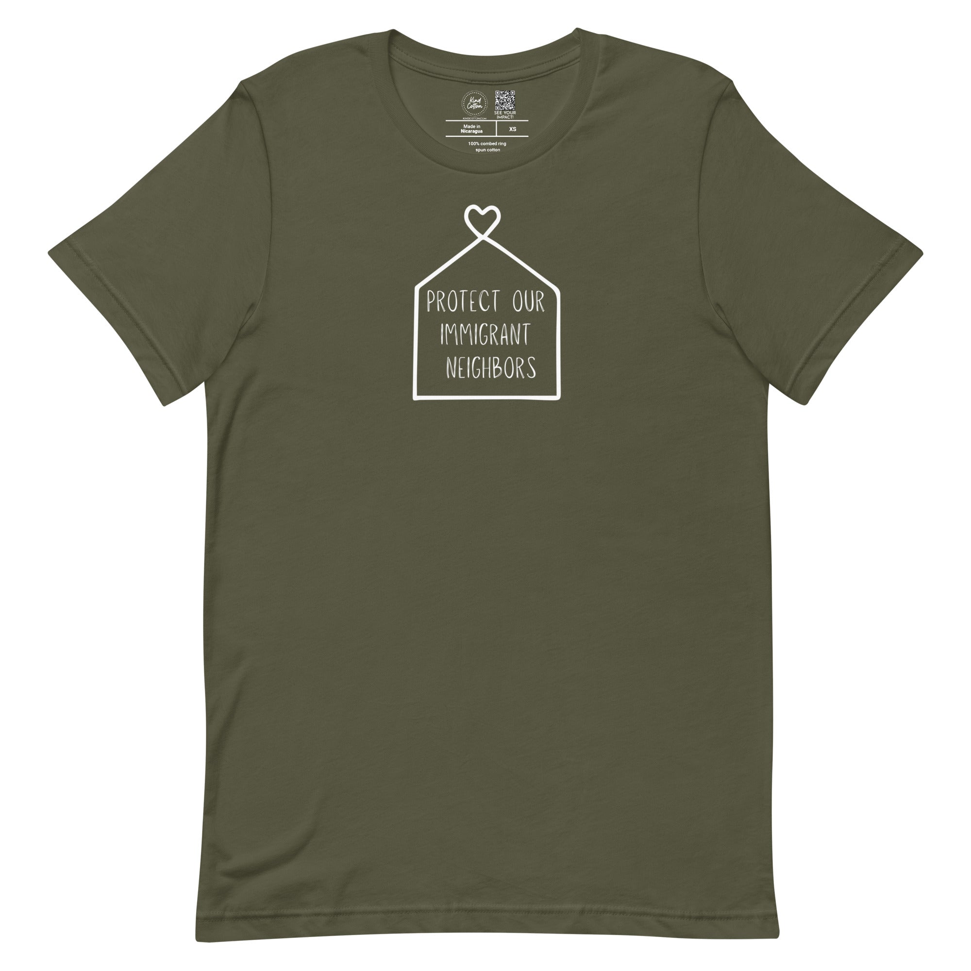 Shop Protect Our Immigrant Neighbors Classic Tee-Olive at Ruby Joy Boutique, a Women's Clothing Store in Pickerington, Ohio