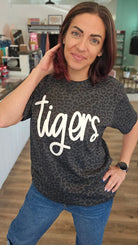 Shop Puff Print Script Mascot Leopard Print Tee- at Ruby Joy Boutique, a Women's Clothing Store in Pickerington, Ohio