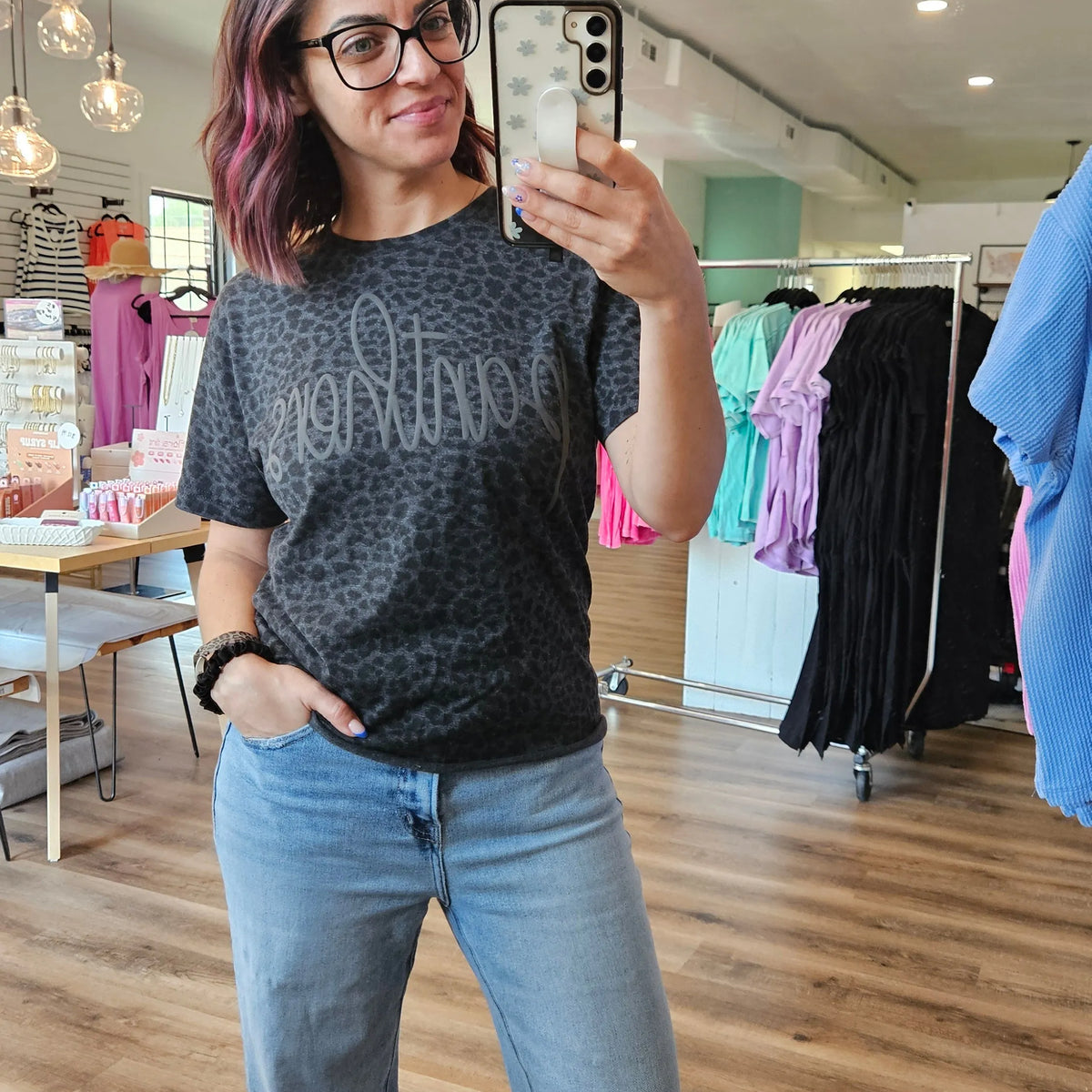 Puff Print Script Mascot Leopard Print Tee – Ruby Joy Boutique