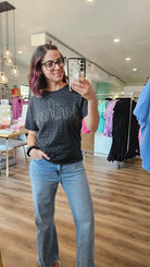 Shop Puff Print Script Mascot Leopard Print Tee- at Ruby Joy Boutique, a Women's Clothing Store in Pickerington, Ohio