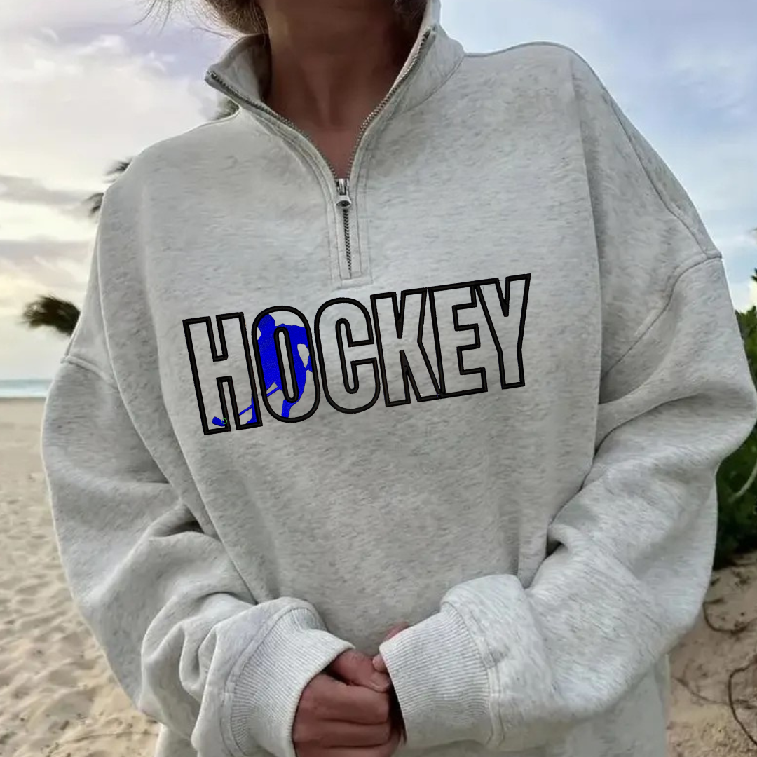 Shop Quarter-Zip Embroidered Sports Sweatshirt-S at Ruby Joy Boutique, a Women's Clothing Store in Pickerington, Ohio