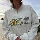 Shop Quarter-Zip Embroidered Sports Sweatshirt-S at Ruby Joy Boutique, a Women's Clothing Store in Pickerington, Ohio
