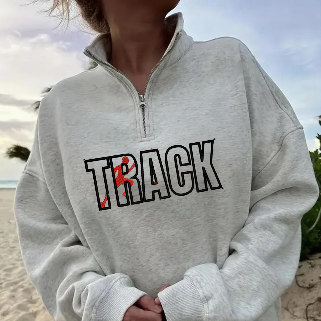 Shop Quarter-Zip Embroidered Sports Sweatshirt-S at Ruby Joy Boutique, a Women's Clothing Store in Pickerington, Ohio