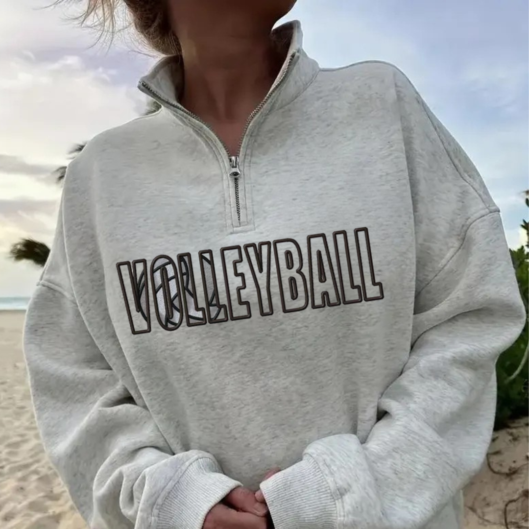 Shop Quarter-Zip Embroidered Sports Sweatshirt-S at Ruby Joy Boutique, a Women's Clothing Store in Pickerington, Ohio