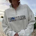 Shop Quarter-Zip Embroidered Sports Sweatshirt- at Ruby Joy Boutique, a Women's Clothing Store in Pickerington, Ohio