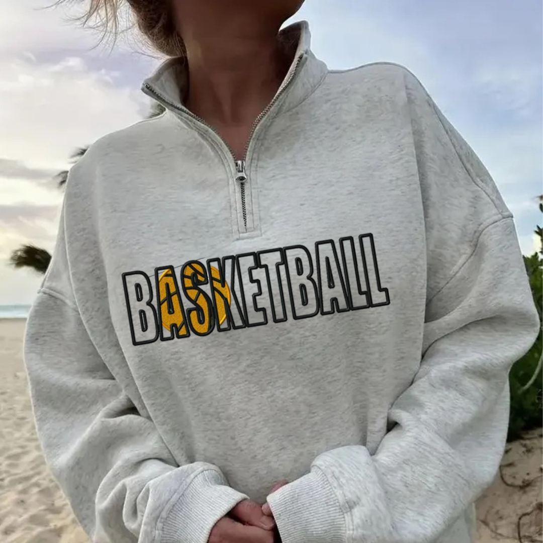 Shop Quarter-Zip Embroidered Sports Sweatshirt-S at Ruby Joy Boutique, a Women's Clothing Store in Pickerington, Ohio