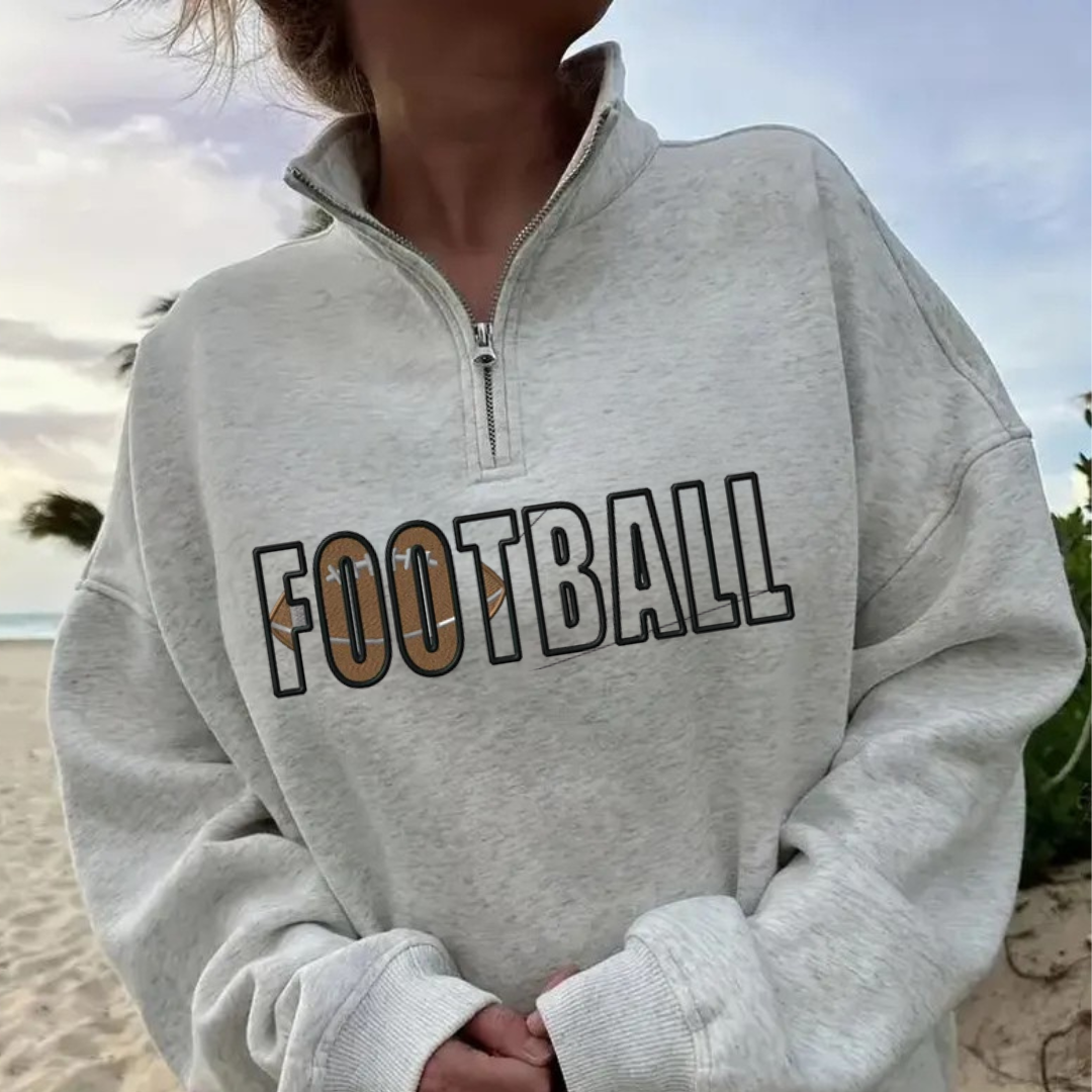 Shop Quarter-Zip Embroidered Sports Sweatshirt-S at Ruby Joy Boutique, a Women's Clothing Store in Pickerington, Ohio