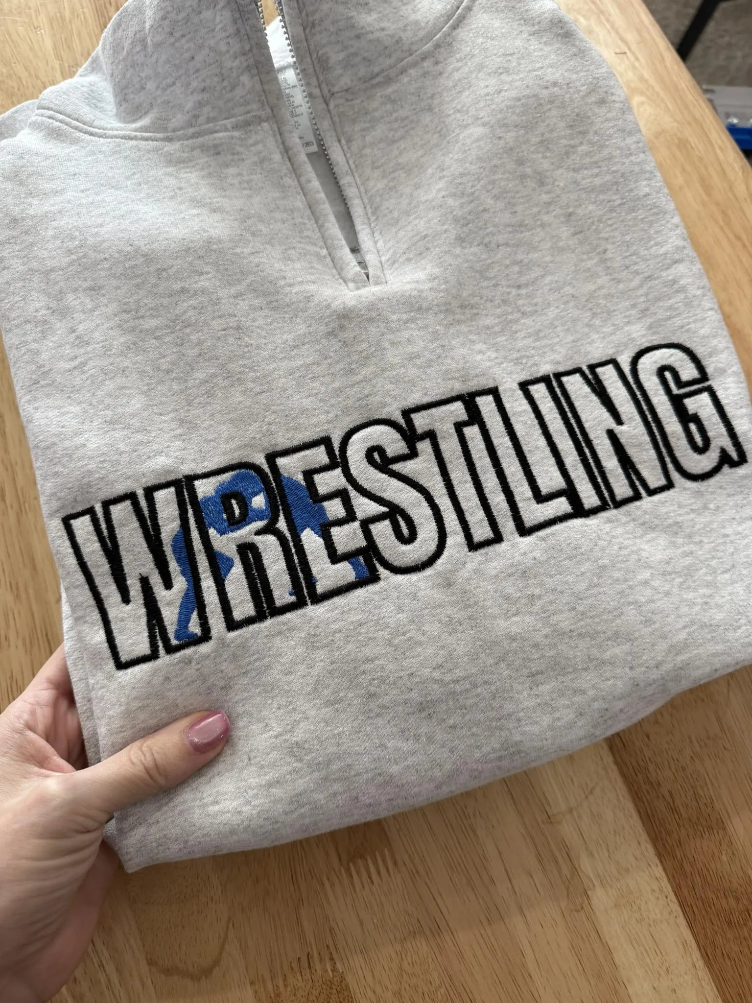 Shop Quarter-Zip Embroidered Sports Sweatshirt-S at Ruby Joy Boutique, a Women's Clothing Store in Pickerington, Ohio