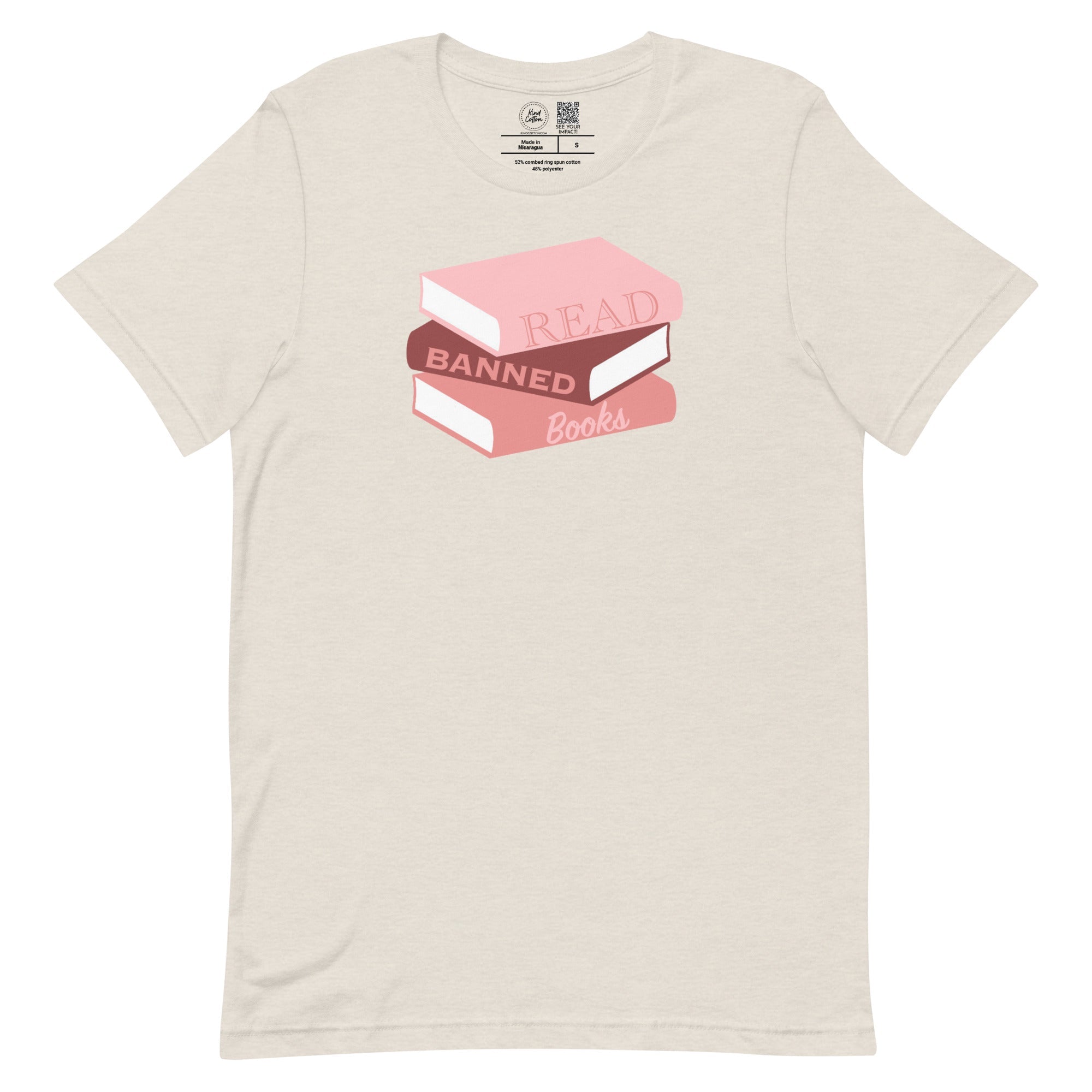 Shop Read Banned Books Stack Classic Tee | Kind Cotton-Oatmeal at Ruby Joy Boutique, a Women's Clothing Store in Pickerington, Ohio
