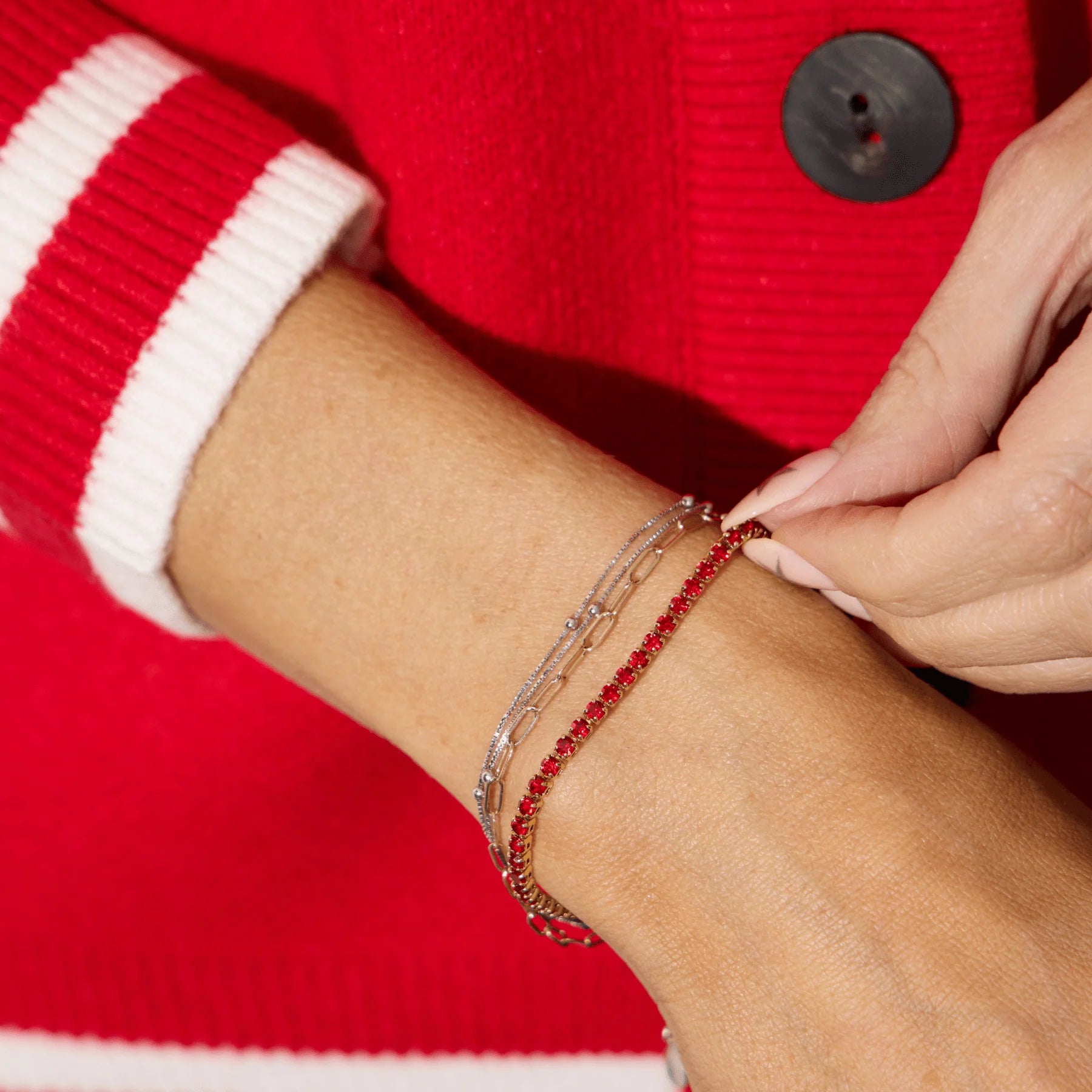 Shop Red Tennis Bracelet- at Ruby Joy Boutique, a Women's Clothing Store in Pickerington, Ohio