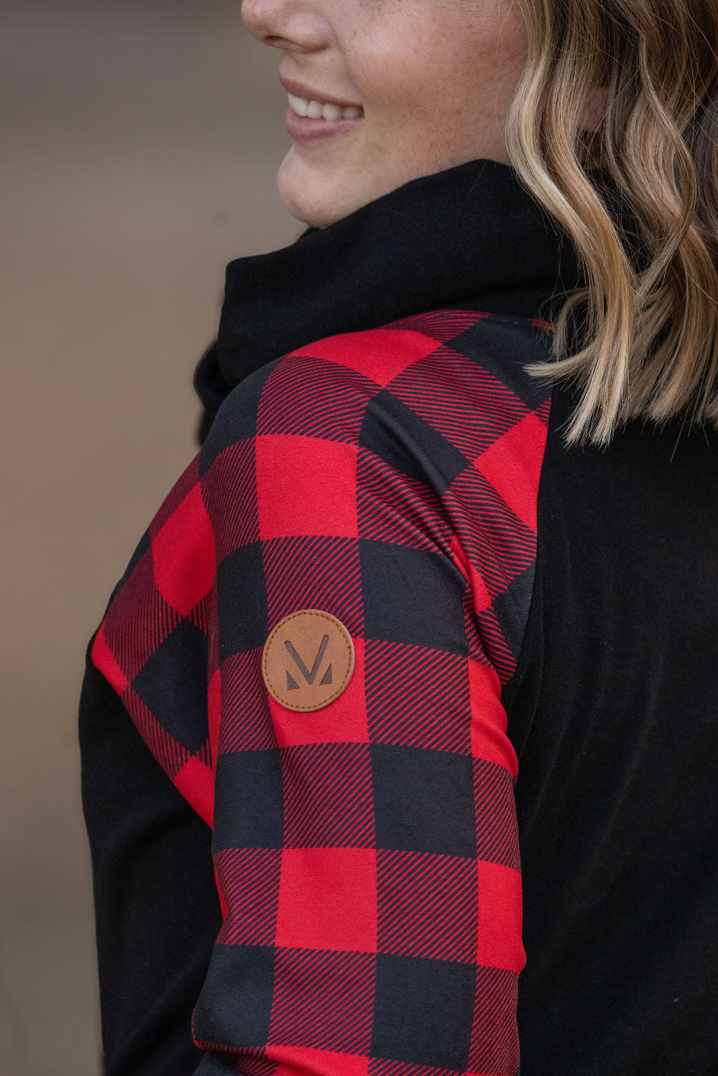 Shop Red and Black Buffalo Plaid ZipCowl-Sweatshirt at Ruby Joy Boutique, a Women's Clothing Store in Pickerington, Ohio