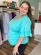 Shop Reese Ruffle Sleeve V-Neck Tee-Shirts & Tops at Ruby Joy Boutique, a Women's Clothing Store in Pickerington, Ohio