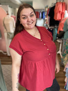 Shop Remy Babydoll Top-Short Sleeve Top at Ruby Joy Boutique, a Women's Clothing Store in Pickerington, Ohio