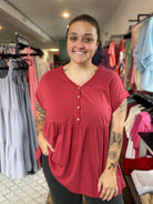 Shop Remy Babydoll Top-Short Sleeve Top at Ruby Joy Boutique, a Women's Clothing Store in Pickerington, Ohio