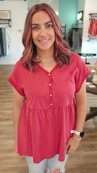 Shop Remy Babydoll Top-Short Sleeve Top at Ruby Joy Boutique, a Women's Clothing Store in Pickerington, Ohio