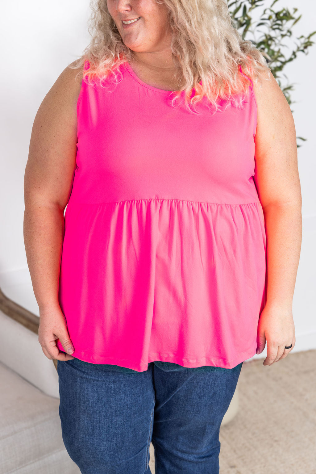 Shop Renee Ruffle Tank - Neon Pink- at Ruby Joy Boutique, a Women's Clothing Store in Pickerington, Ohio