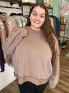 Shop Reversed Hem Long Sleeve - Cocoa- at Ruby Joy Boutique, a Women's Clothing Store in Pickerington, Ohio