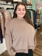 Shop Reversed Hem Long Sleeve - Cocoa- at Ruby Joy Boutique, a Women's Clothing Store in Pickerington, Ohio
