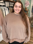 Shop Reversed Hem Long Sleeve - Cocoa- at Ruby Joy Boutique, a Women's Clothing Store in Pickerington, Ohio