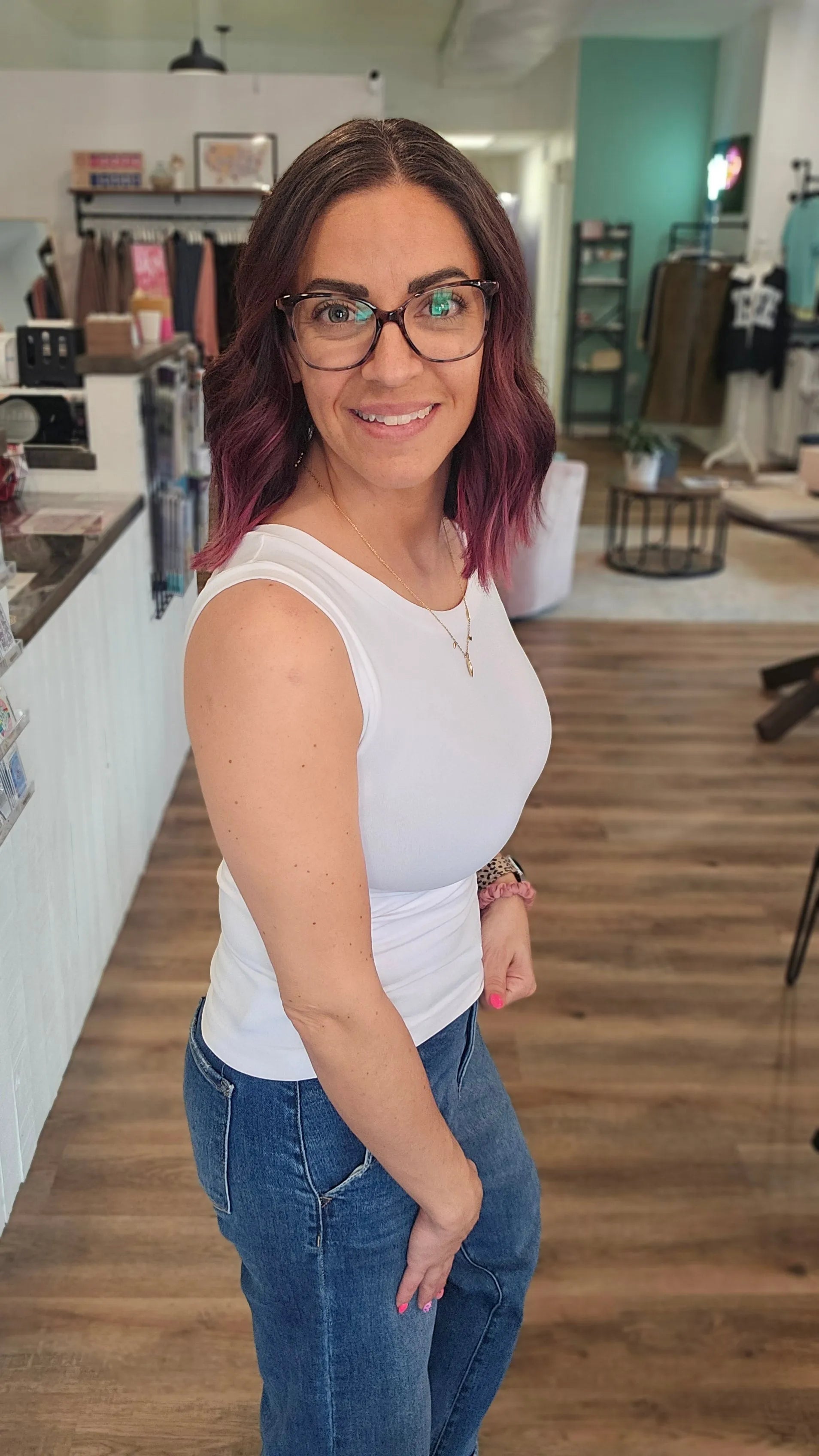 Shop Reversible High Low Neckline Seamless Tank- at Ruby Joy Boutique, a Women's Clothing Store in Pickerington, Ohio