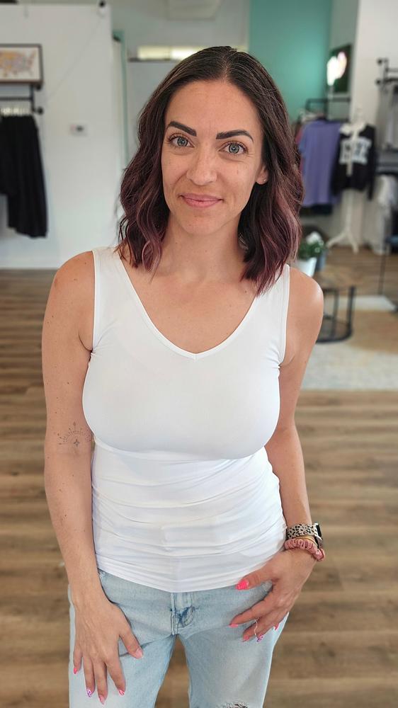 Shop Reversible U or V-Neck Seamless Tank | Long- at Ruby Joy Boutique, a Women's Clothing Store in Pickerington, Ohio