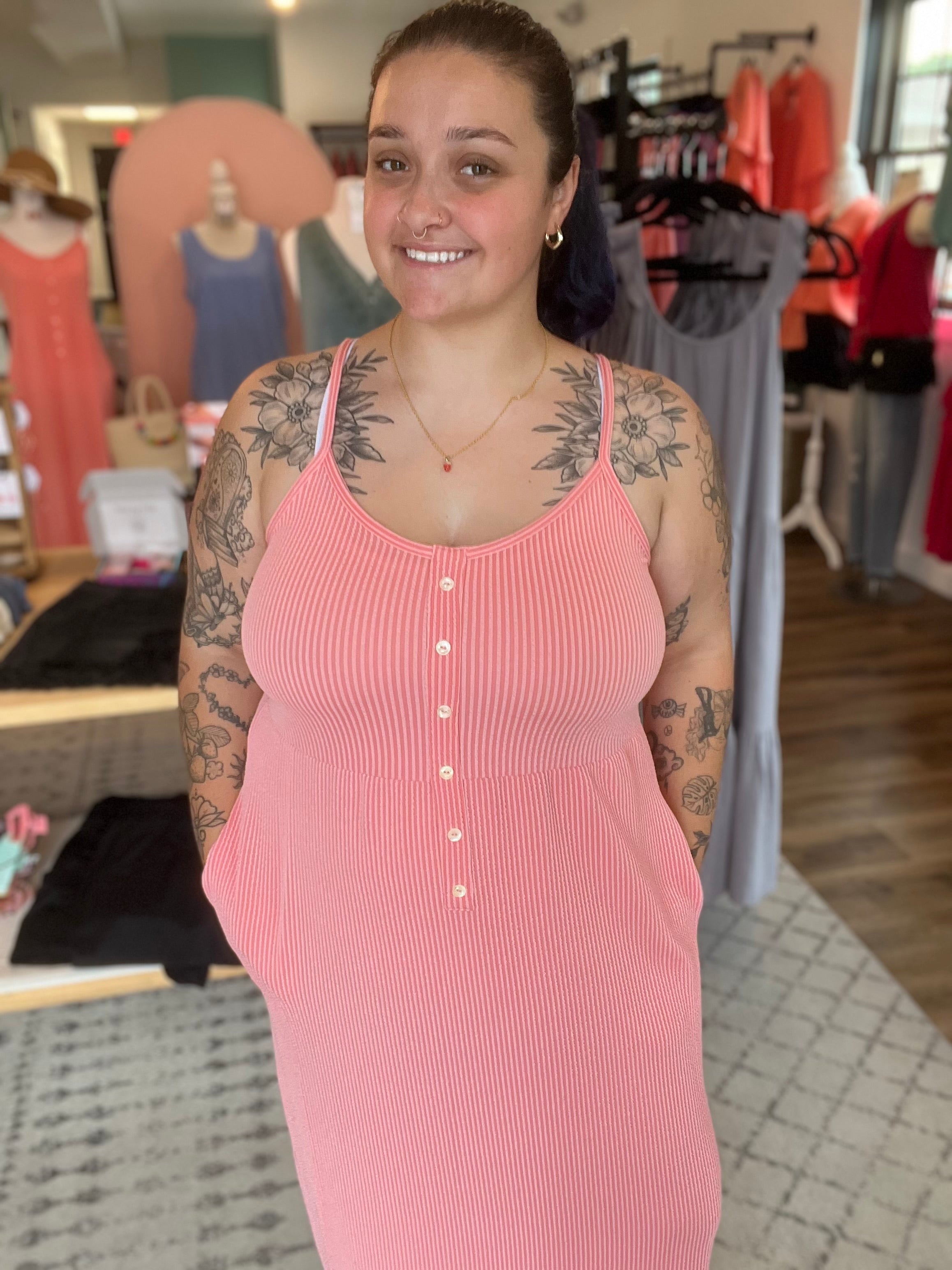 Shop Ribbed Maxi Dress - Peach-Dresses at Ruby Joy Boutique, a Women's Clothing Store in Pickerington, Ohio