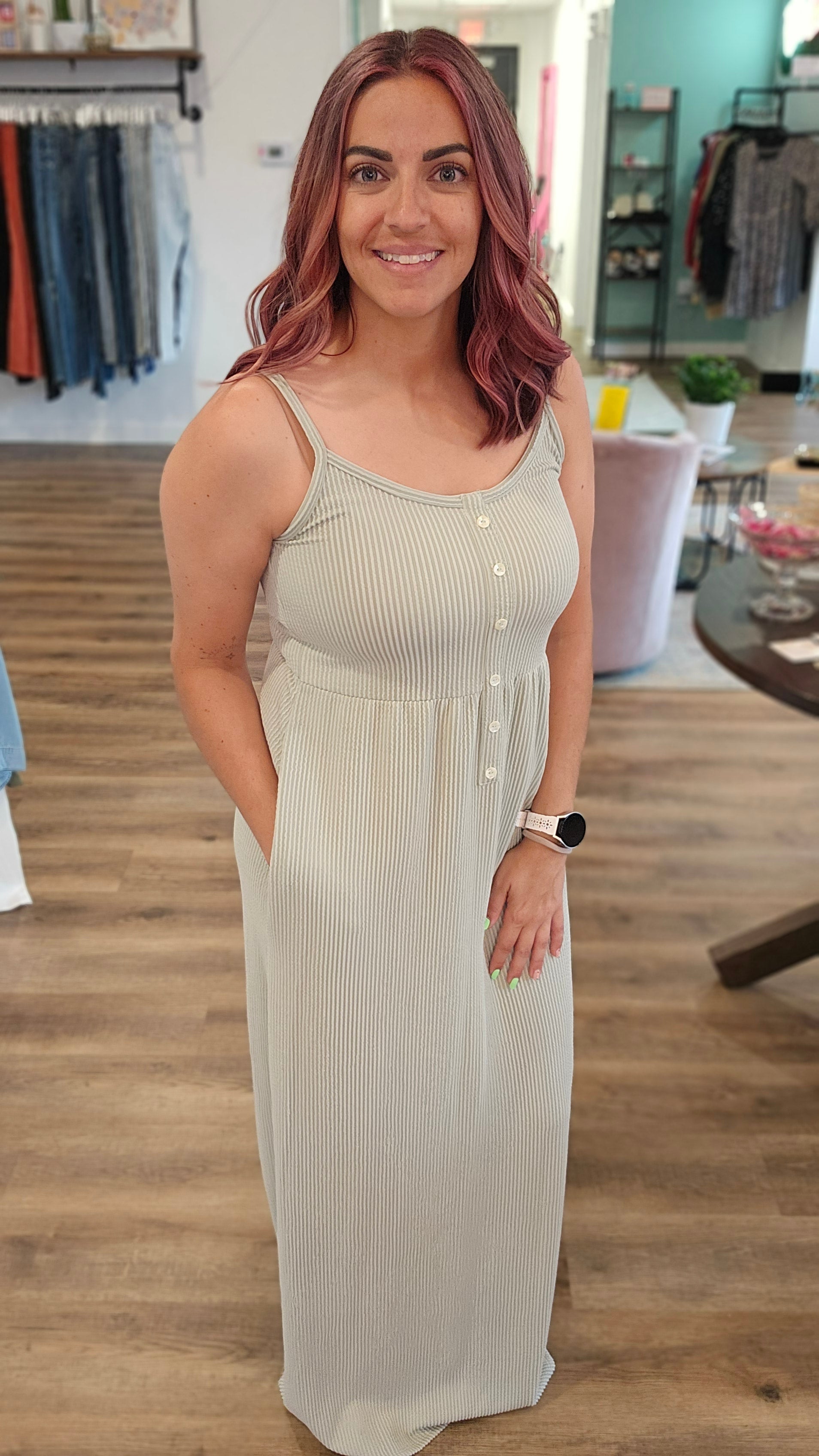 Shop Ribbed Maxi Dress - Sage-Dresses at Ruby Joy Boutique, a Women's Clothing Store in Pickerington, Ohio