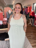 Shop Ribbed Maxi Dress - Sage-Dresses at Ruby Joy Boutique, a Women's Clothing Store in Pickerington, Ohio