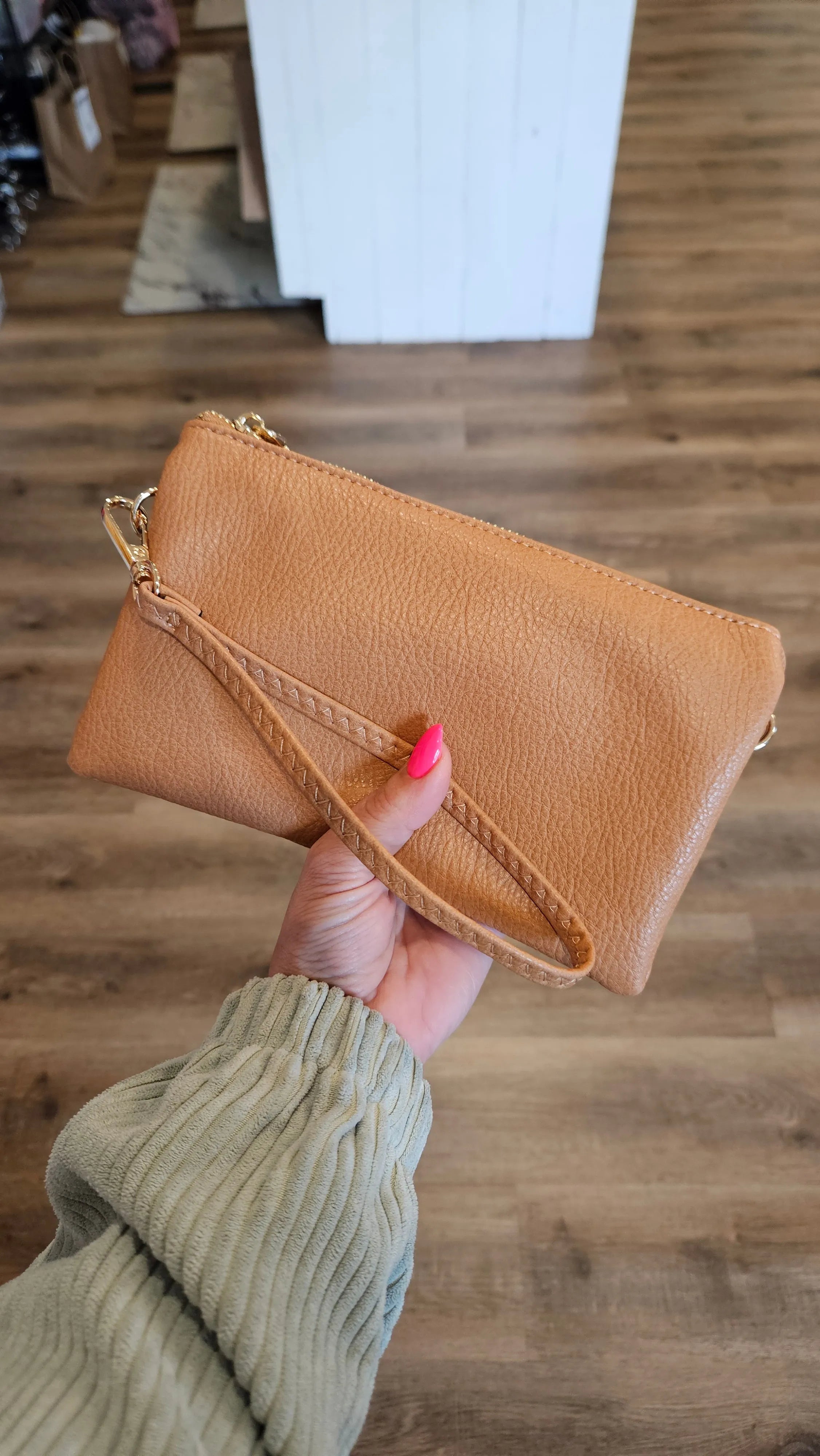 Shop Riley Crossbody/Wristlet Purse - Camel- at Ruby Joy Boutique, a Women's Clothing Store in Pickerington, Ohio