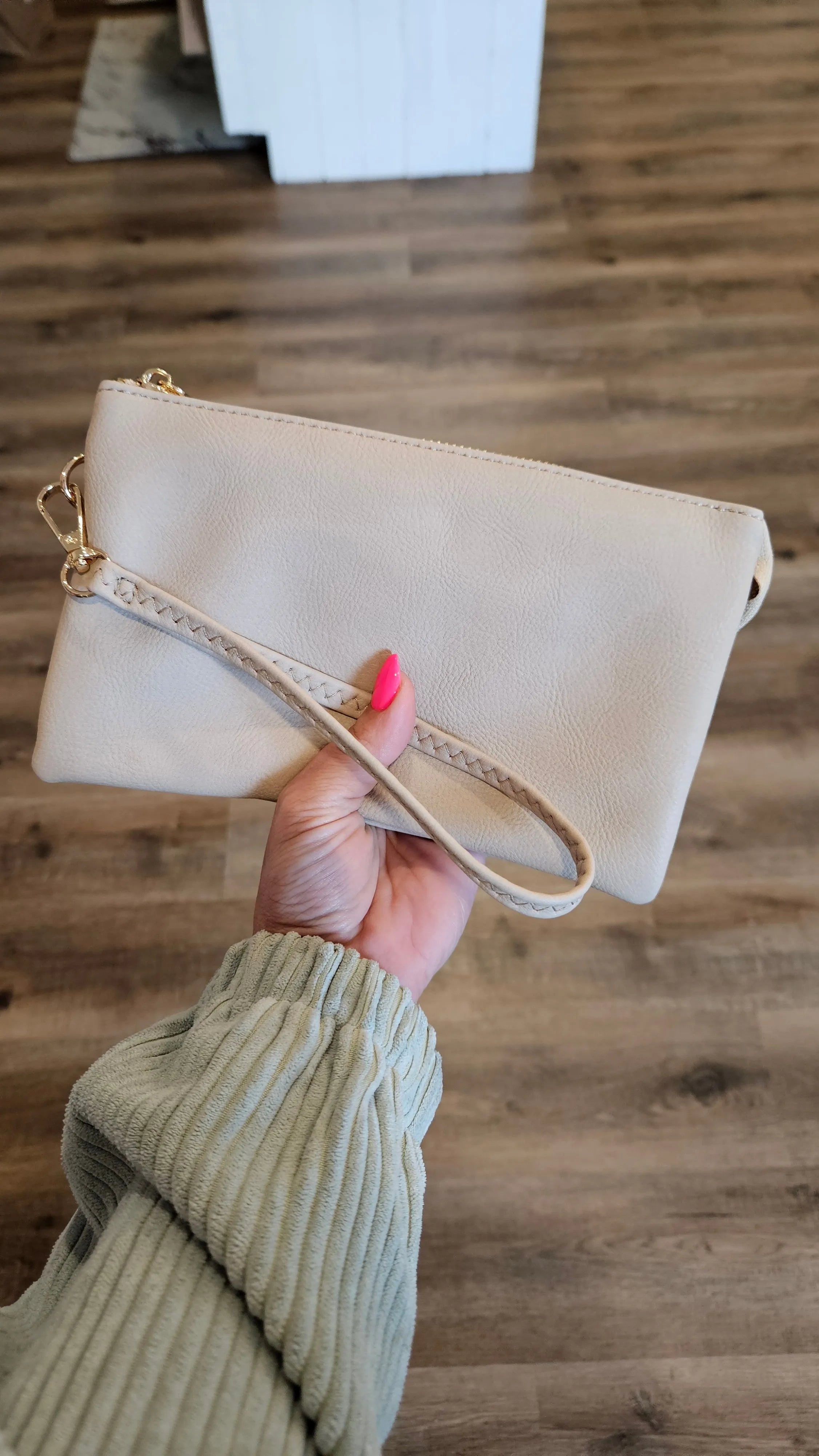 Shop Riley Crossbody/Wristlet Purse - Light Beige- at Ruby Joy Boutique, a Women's Clothing Store in Pickerington, Ohio