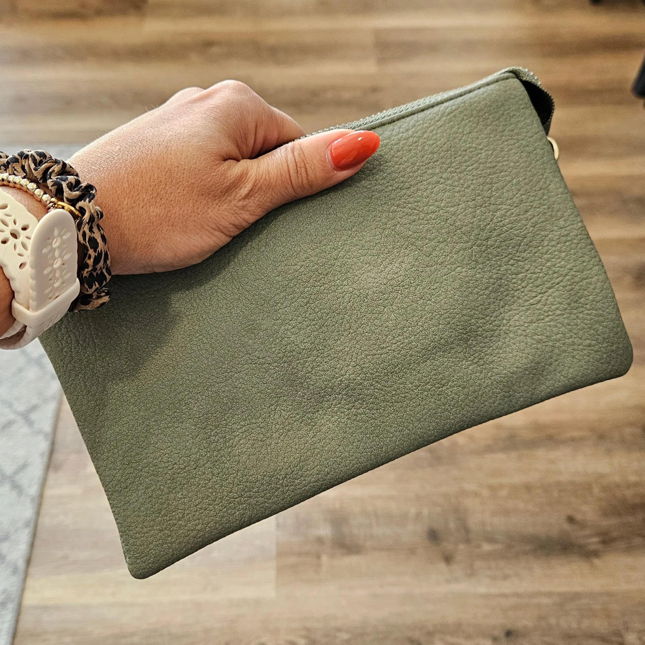 Shop Riley Crossbody/Wristlet Purses-Army Green at Ruby Joy Boutique, a Women's Clothing Store in Pickerington, Ohio
